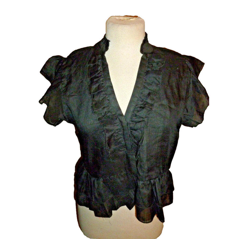 a loves‎ a 100% Ramie Semi Sheer Shirt Top Blouse Balck M Medium